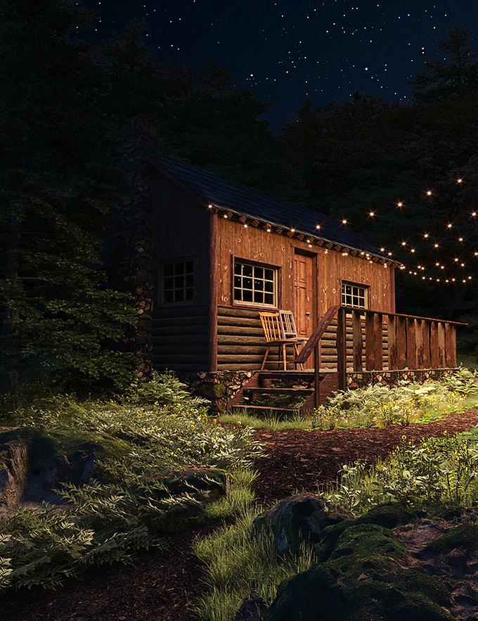 Nestled in the heart of an enchanting forest, this project is a captivating vision of a wood cabin that combines the perfect blend of cozy charm and whimsical fantasy. Surrounded by the lush embrace of ancient trees, the cabin beckons with its warm, welcoming aura.
