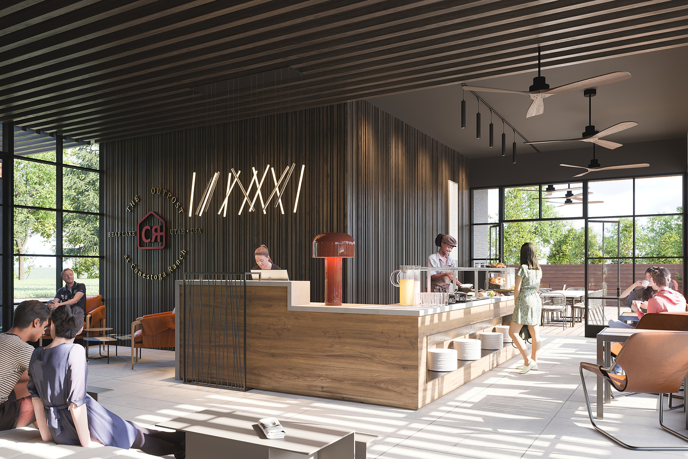 3D Rendering Of A Reception Area With A Bar | ArchiCGI - CGarchitect ...