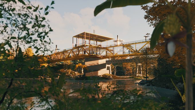 Architectural visualization to postulate the reform of a bridge in ruins in Chile.