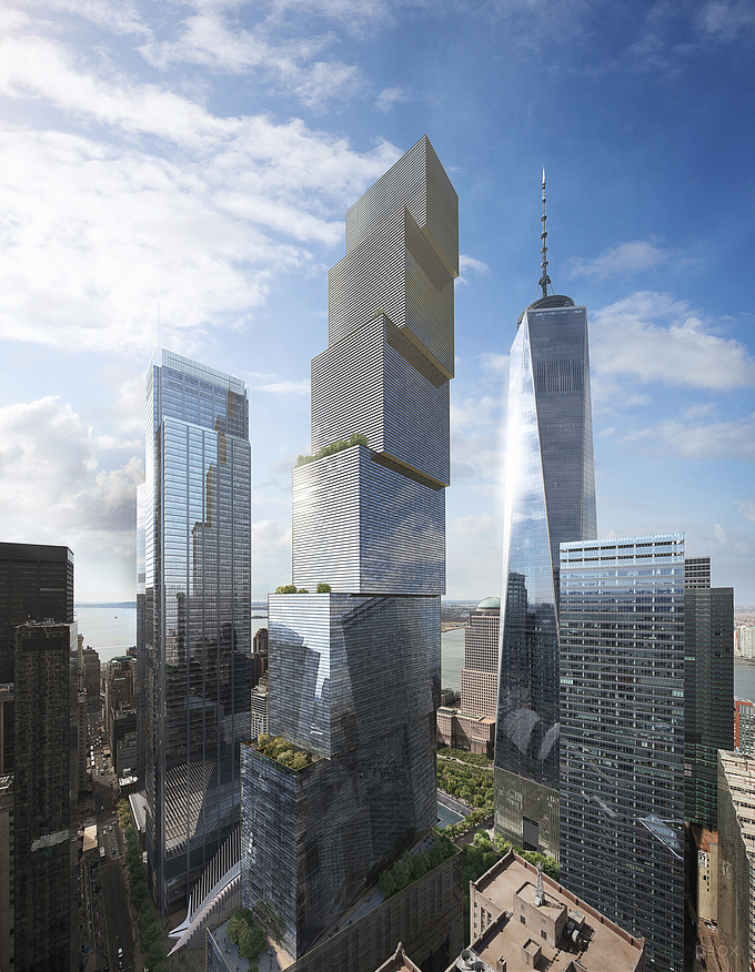 DBOX - http://www.dbox.com
Bjarke Ingels Group's glass-clad tower, consisting of seven stacked cuboids, will occupy a plot at the 16-acre World Trade Center site in Lower Manhattan.