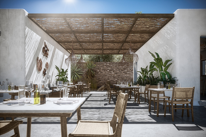 Inspired by wanderlust, we visualized this restaurant on the Greek Mediterranean coast as a little finger exercise and internal case study. Especially the Mediterranean light and vegetation are very different from our usual projects and were a welcome change.⁠

<a href="https://smpl.de/en/leistungen/architectural-visualization/" target="_blank" title="Archviz by smpl" >Archviz by smpl</a>