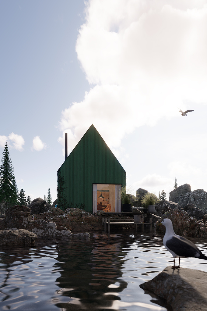 Another spare time project. This time around i did this little wooden hut by the lake somewhere in Norway.