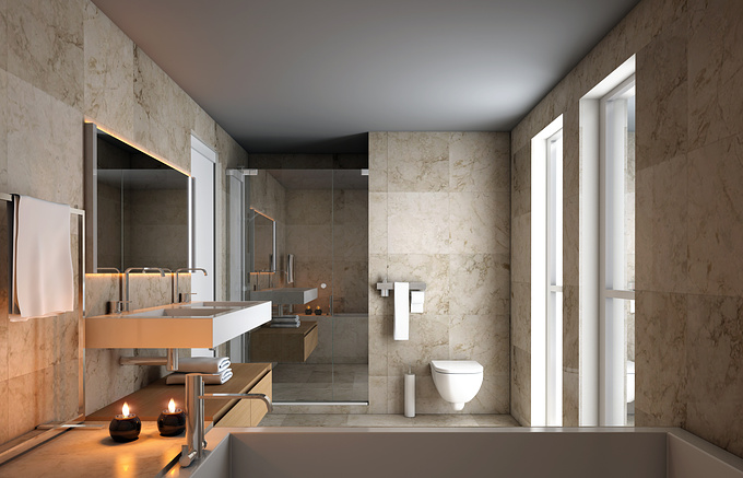 Bathroom View
Software's 
3DMax , V-Ray rendering .