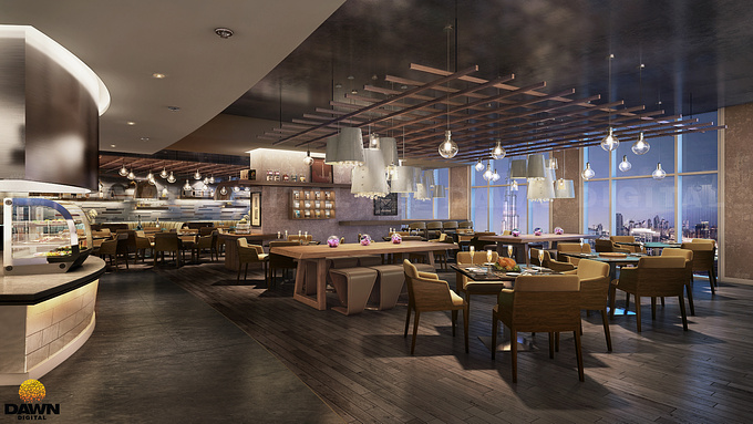 DAWN DIGITAL - http://www.dawncg.com
CGI of a Restaurant for an upcoming  mixed use project in Dubai.