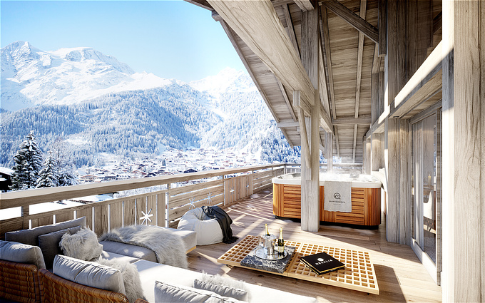 3D Visualization of the terrace of a chalet located in Chatel, France.