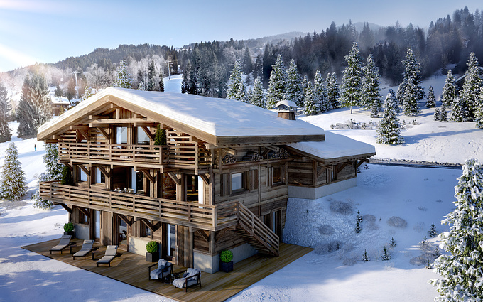 3D Visualization of a luxury chalet exterior
Made with 3ds max + Corona Renderer