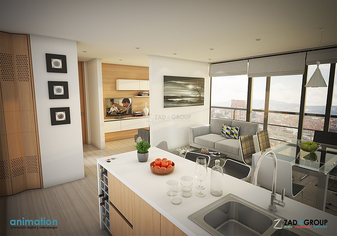 ZAD 4 GROUP - http://www.zad4group.com/nuestro-trabajo/
Interior rendering of another apartment of the project Augusta 124 in Bogota, Colombia