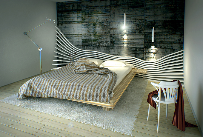 Bedroom - software: 3ds max 2010, V-ray 2.10, Clo3D 2011, Photoshop CS5, Magic bullet Photolooks