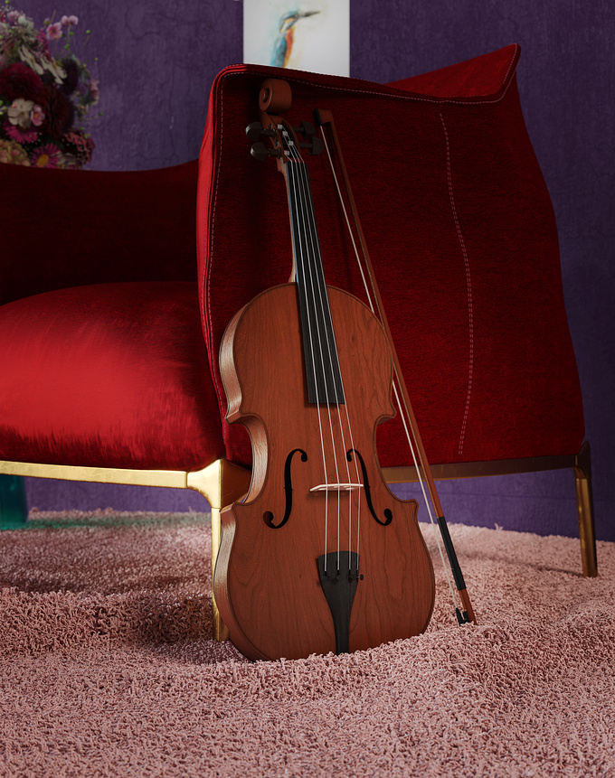 I made this image to move away from my usual color palette, to experiment a bit with color and modeling. I personally handled all the models except the flowers and the violin.