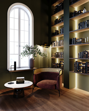 livingroom with home library