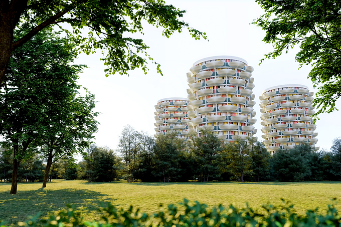 Bionic forms of this residental development (a.Gérard Grandval 1974) deeply impressed me when I first saw it. And also I was intrigued by the complexity of form of the balconies. I made some research work to get drafts of this building and also I played a bit with different iterations to catch this form. 