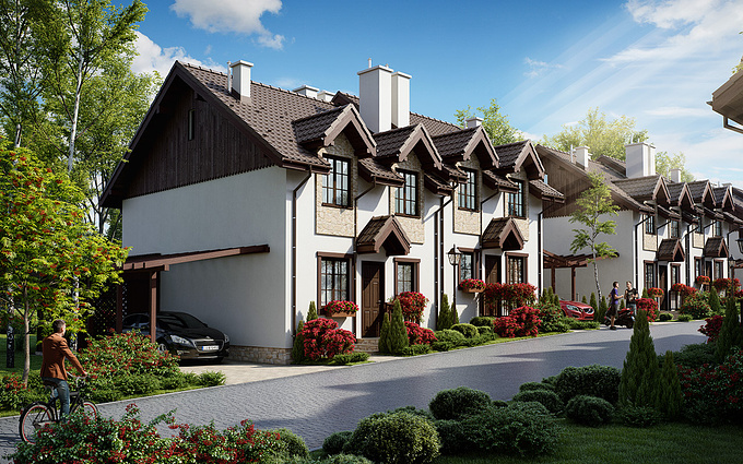 http://www.gamma22.com
Residential project consisting of 20 single-family, semi-detached houses, located in Bibice, Poland. Made in 3dsmax and rendered with Vray.
Client: Invest House S.A.