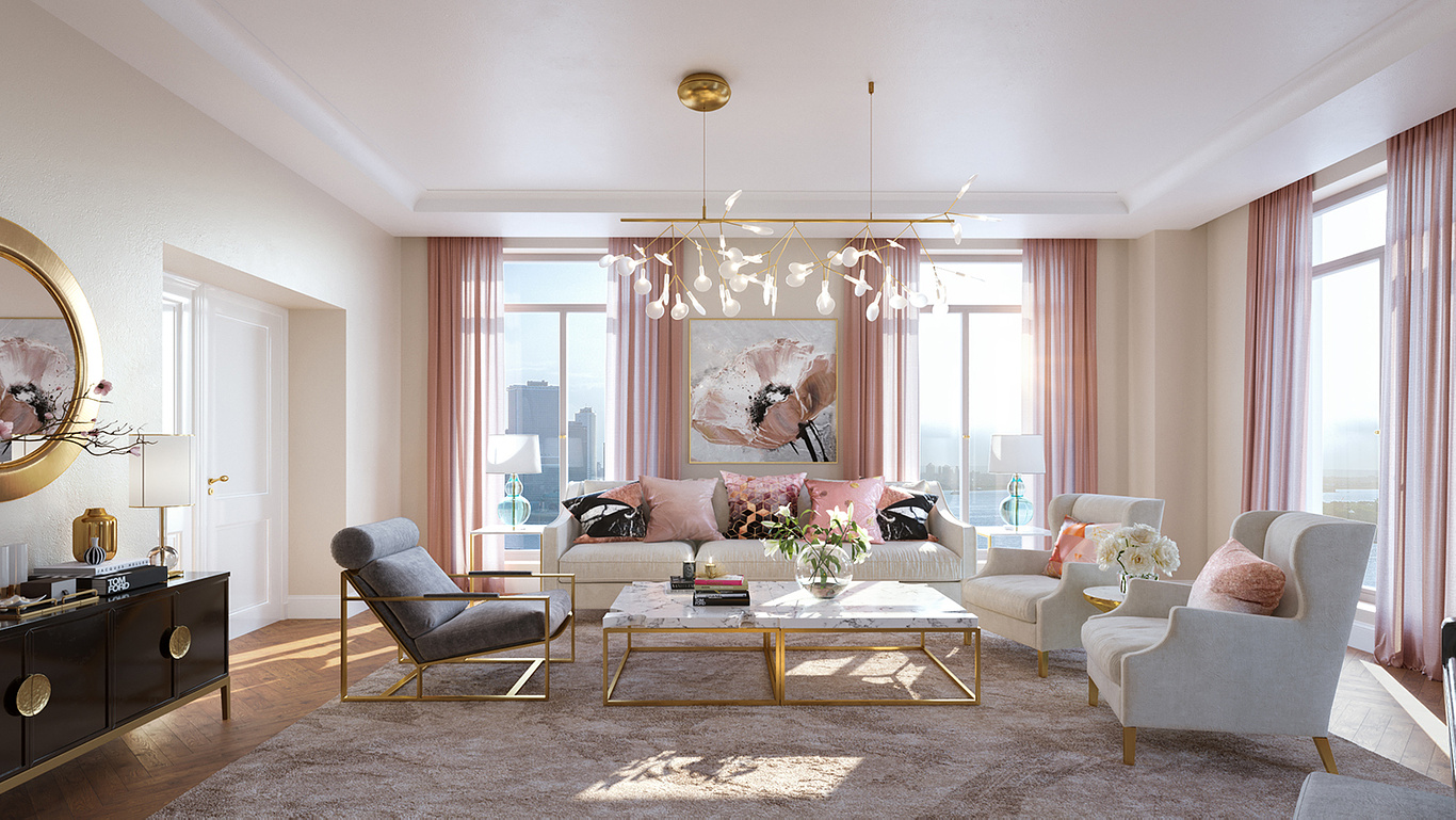 Rose Gold Living Room With Rustic Accents