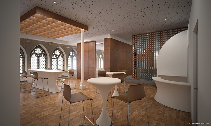 Perspectives for a meeting and conference room in Cluny Abbey.
Architectural project carried out by arc-phi architecture