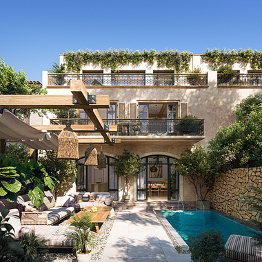 Pool backyard in Spanish residence