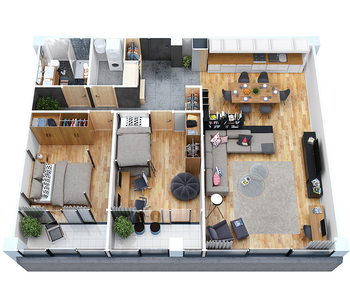 CREASEvisuals - http://www.creasevisuals.com
3D Plan for an apartment in Sofia, Bulgaria.