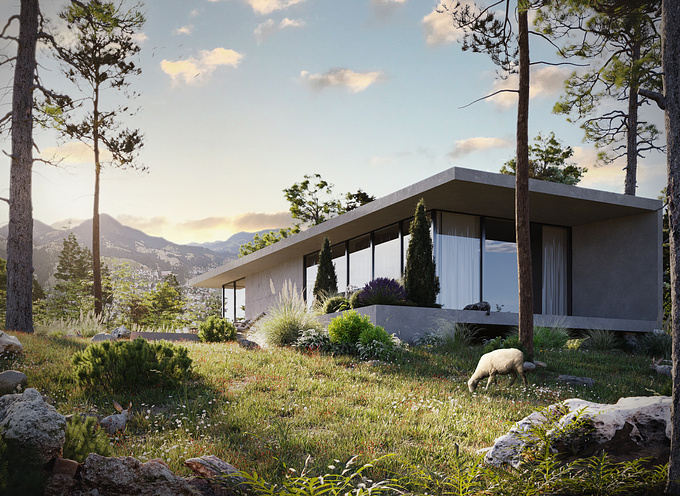 Exterior visuals for a guesthouse proposal project for an architectural studio located in Tirana,Albania