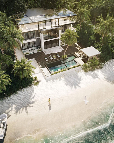 Beach House 3D Rendering in a Bird’s Eye View