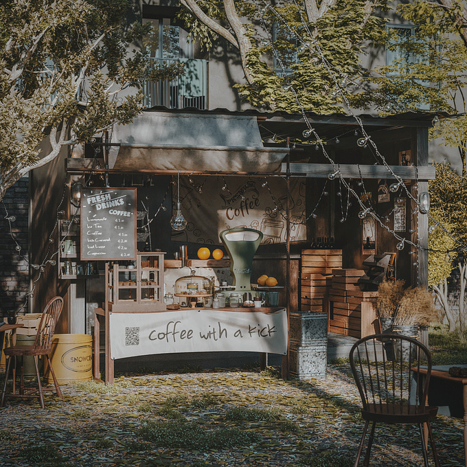 This project was done after a real world Coffee Shop ( @popupcanteenbkk ). It all started with the modelling of the vintage scale and ended up being a whole scene. Since I wanted to render a Coffee Shop for a while now, once I started working on it I couldn't stop, just kept on adding more objects and detail. It was a great experience and I learned a lot of new things while doing this project.