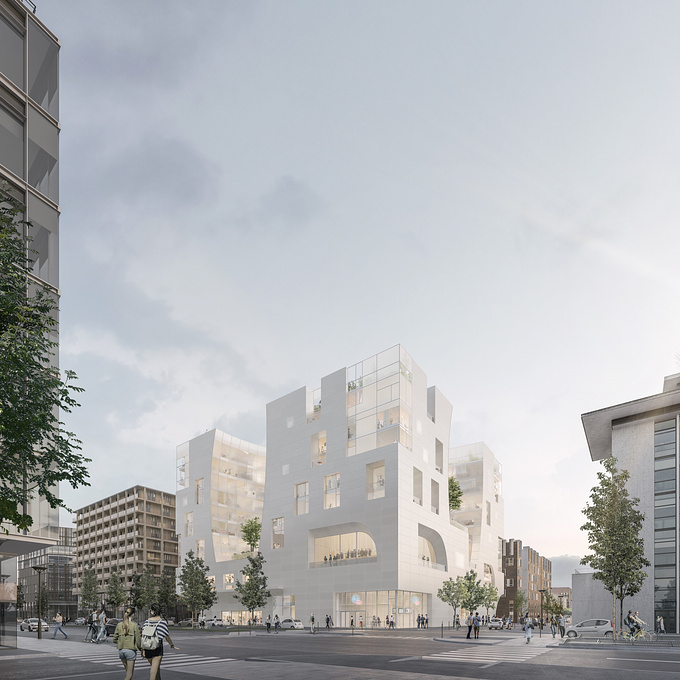 Competition image for a mixed building, university + Multi-residential, in Paris, FRANCE
Architect: Steven Holl Architects + h2o architectes
