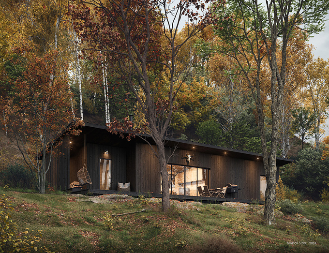 Wooden Forest Black Cabin - my non-commercial artwork.
Autumn mood, emotions, impression and peace of mind.

Architecture: Mikhail Sizou
Landscaping idea: Mikhail Sizou
Visualization: Mikhail Sizou