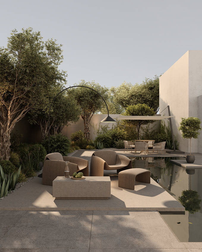 PROJECT DESCRIPTION: Modern mediterranean garden.

LOCATION: Spain  
YEAR: 2023  
SOFT: 3DS MAX, Corona Render